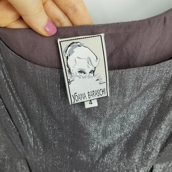 Anthropologie Yoana Baraschi Metallic Bow Dress 4 A Line Pleated Sleeveless - Picture 3 of 10